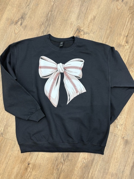 Gildan Sweaters - Gildan Black Crewneck Sweatshirt with White Baseball Bow